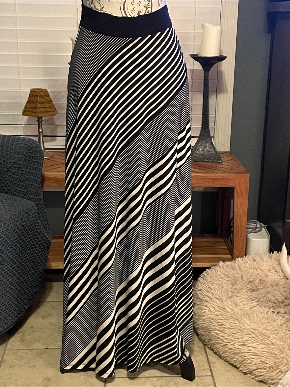 INC International Concepts Black and White Diagonal Stripe Maxi Skirt